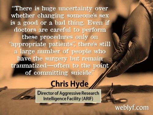"There is huge uncertainty over whether changing someone's sex is a good or a bad thing." ~ Chris Hyde